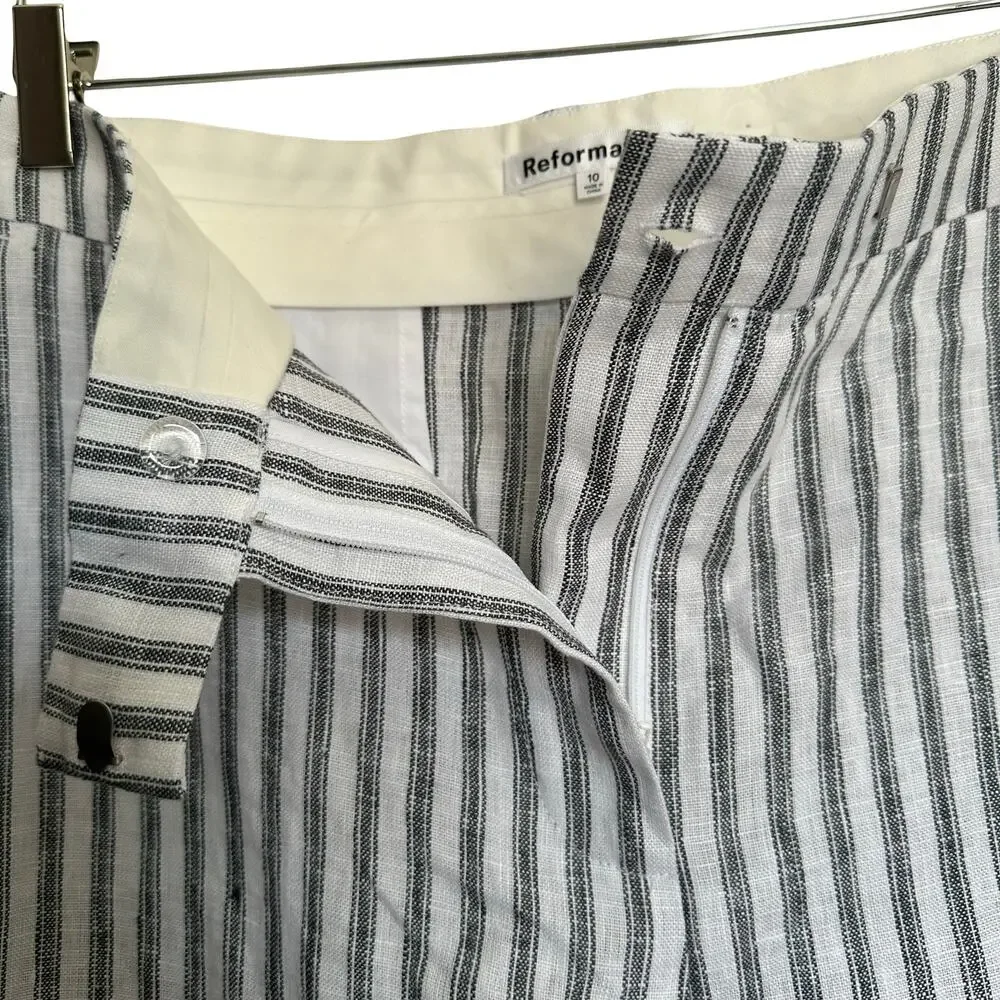 Reformation Carter Linen Wide Leg Pants Mid Rise White Striped Coastal Size 10